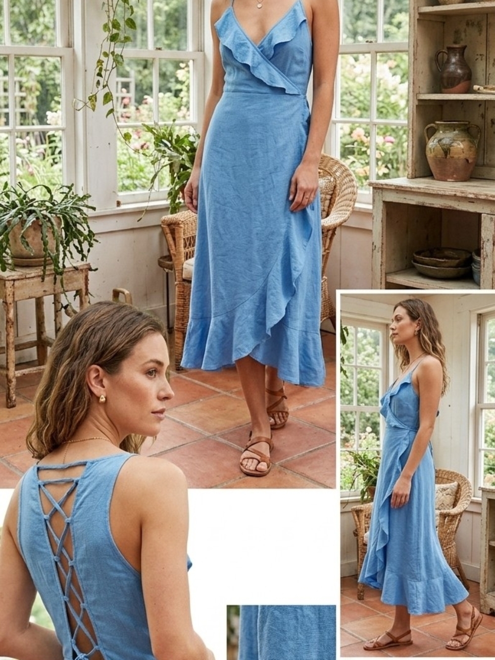Lucy Love Sky Blue Ruffle Wrap Midi Dress